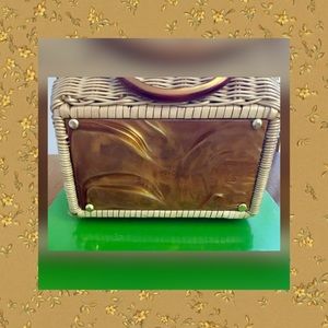 Woven Straw Wicker Basket Purse W/Amber Onyx Look